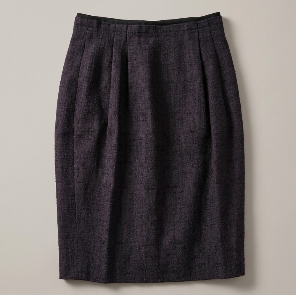 Tory Burch Navy Tweed Pencil Skirt Size 4 | Cotton‎ Ramie Midi Knee Length Small